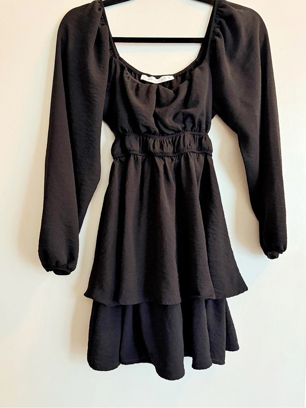 Altar'd State Black Tiered Long-Sleeve Mini Dress Like New